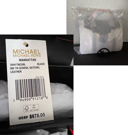 Michael Michael Kors NWT MICHAEL KORS Manhattan Medium Contrast-Trim Black Neon School Satchel