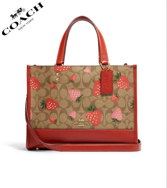 Coach Dempsey Carryall In Signature Canvas With Wild Strawberry Print