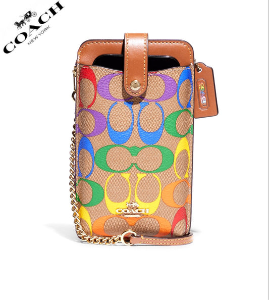 Coach Phone Crossbody In Rainbow Signature Canvas