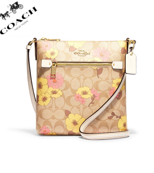 NWT COACH Mini Rowan File Bag In Signature Canvas With Floral Cluster Print