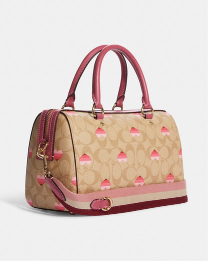 Coach Rowan Satchel In Signature Canvas With Stripe Heart Print