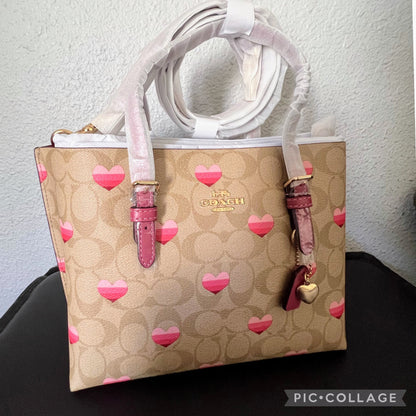 Coach Mollie Tote 25 In Signature Canvas With Stripe Heart Print