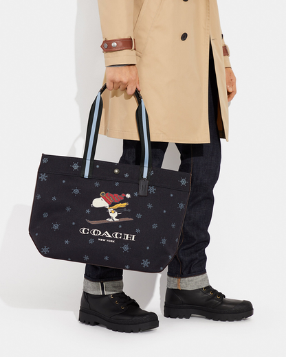 Coach X Peanuts Tote 38 With Snoopy Ski Motif