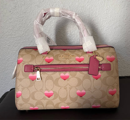 Coach Rowan Satchel In Signature Canvas With Stripe Heart Print