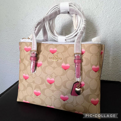 Coach Mollie Tote 25 In Signature Canvas With Stripe Heart Print