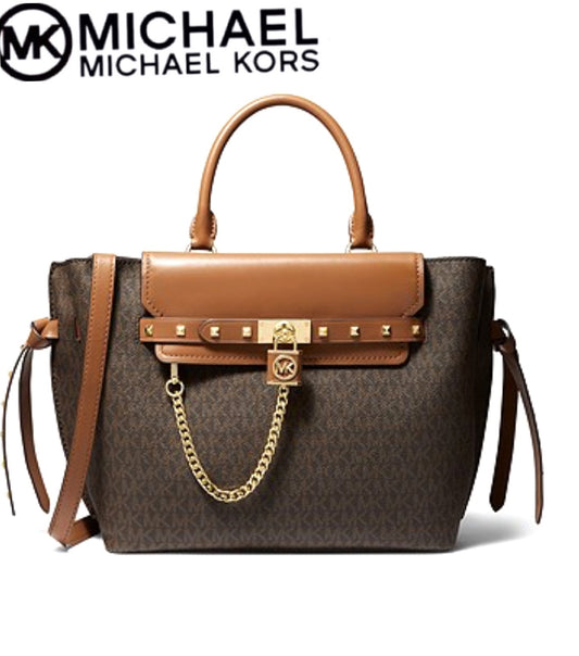 MICHAEL MICHAEL KORS Hamilton Legacy Studded Large Logo Belted Satchel With Gift Box