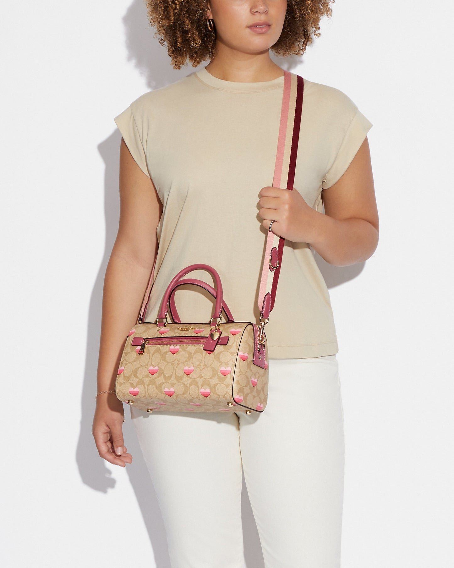 Coach Rowan Satchel In Signature Canvas With Stripe Heart Print