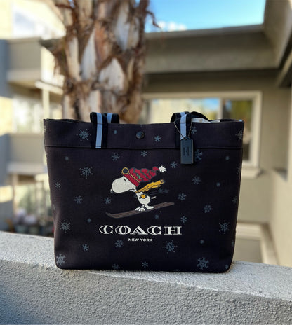 Coach X Peanuts Tote 38 With Snoopy Ski Motif