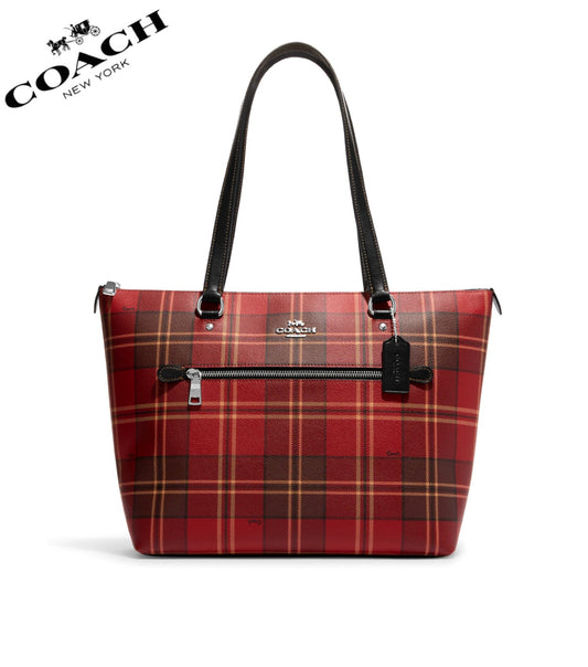 Coach Gallery Tote With Tartan Plaid Print