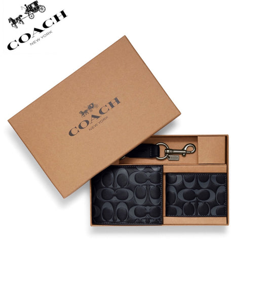 Boxed 3 In 1 Wallet Gift Set In Signature Leather