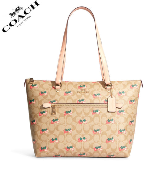 Coach Gallery Tote In Signature Canvas With Strawberry Print