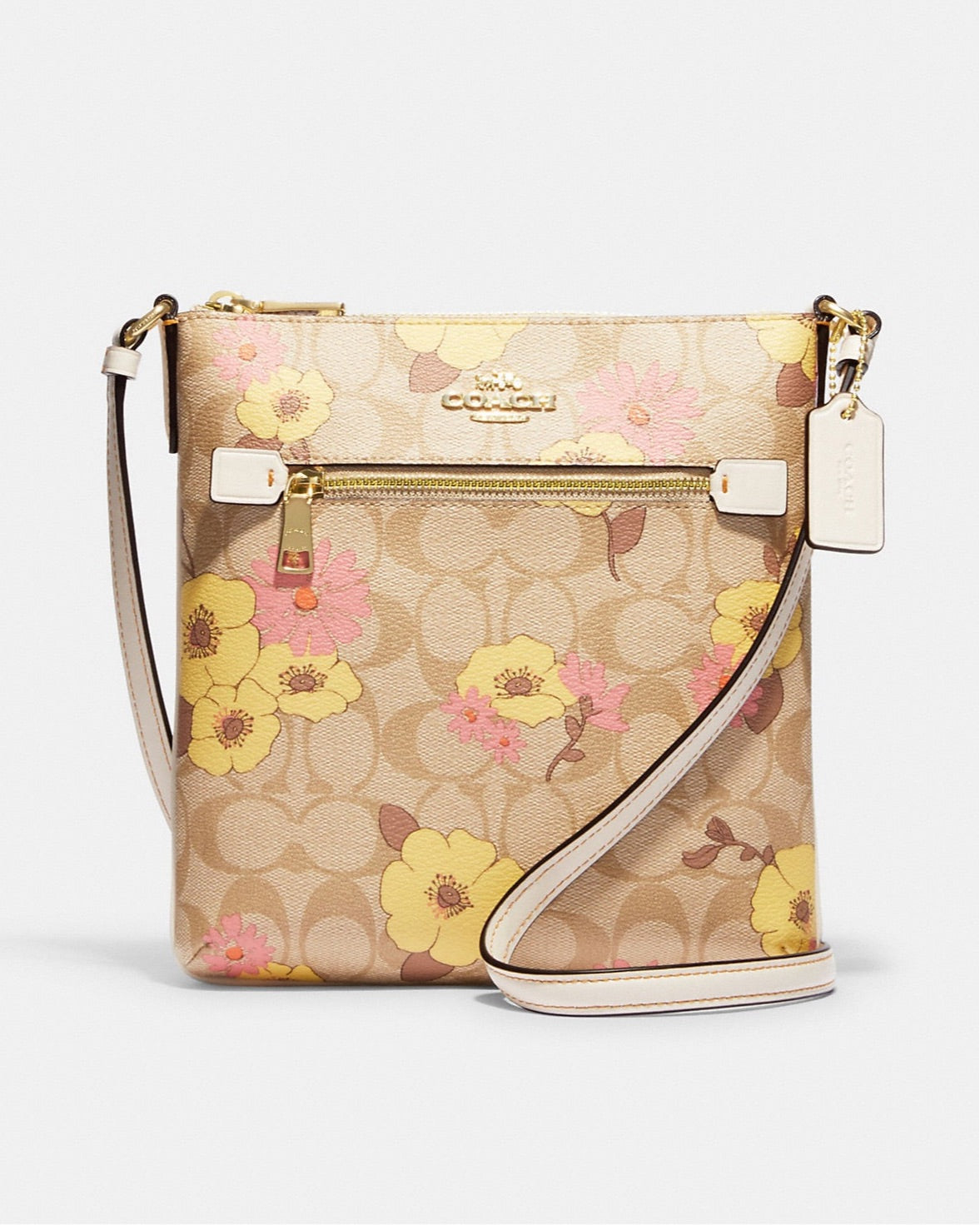 NWT COACH Mini Rowan File Bag In Signature Canvas With Floral Cluster Print