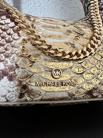 MICHAEL MICHAEL KORS Piper Small Two-Tone Snake Embossed Leather Shoulder Bag