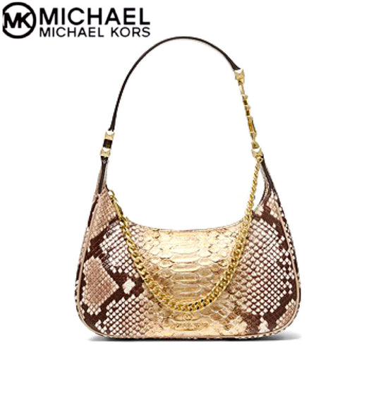 Piper Small Two-Tone Snake Embossed Leather Shoulder Bag