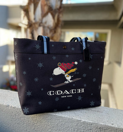 Coach X Peanuts Tote 38 With Snoopy Ski Motif