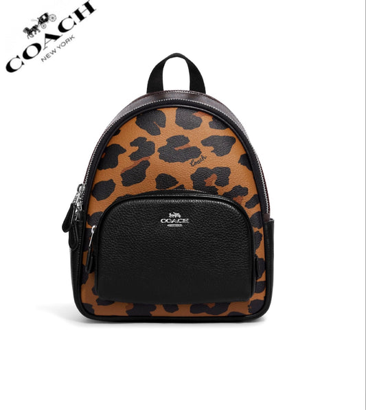 Coach Mini Court Backpack In Signature Canvas With Leopard Print