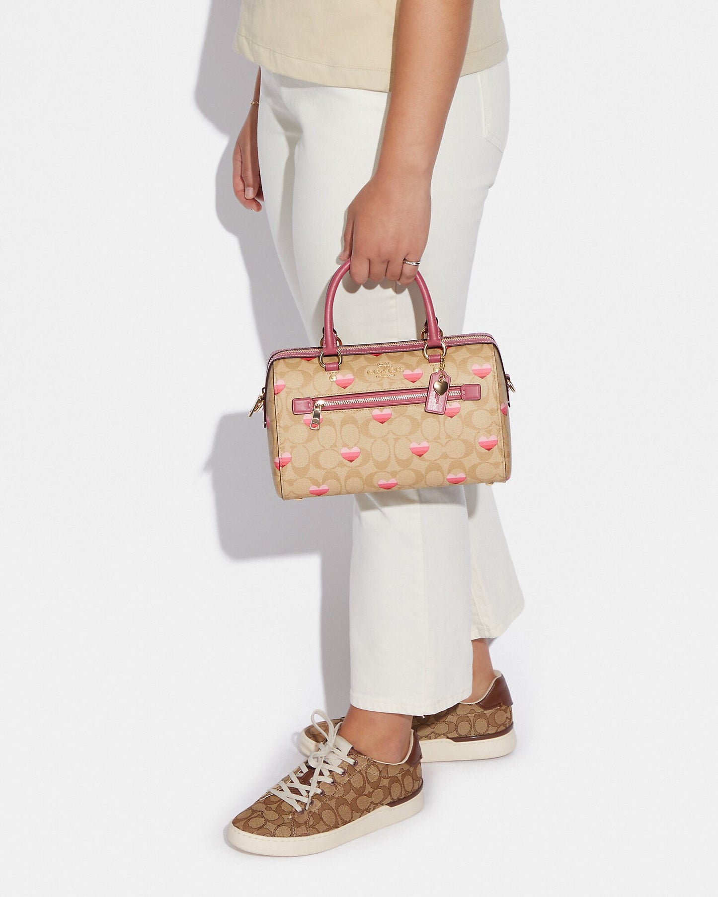 Coach Rowan Satchel In Signature Canvas With Stripe Heart Print