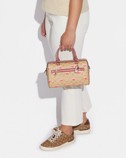 Coach Rowan Satchel In Signature Canvas With Stripe Heart Print