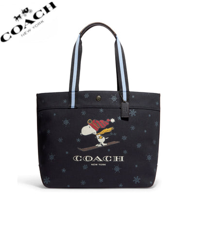 Coach X Peanuts Tote 38 With Snoopy Ski Motif